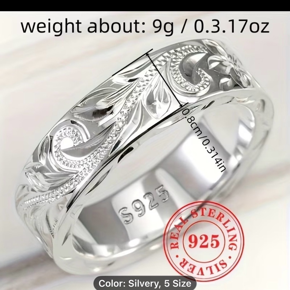 This is a sterling silver carved leaf hand-engraved men ring - Picture 6 of 16